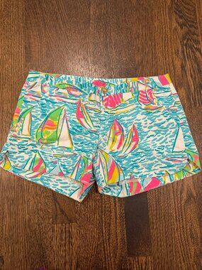 Lilly Pulitzer Sailboat Print Shorts Callahan Style Nautical Resort Size 00